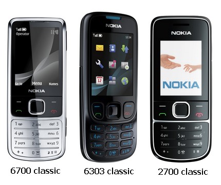 Nokia 6700 classic, 6303 classic and 2700 classic Mobile Phones