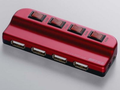 Buffalo BSH4A02 4-port USB Hub with Switch Red