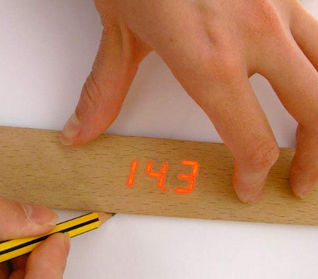 Wooden Electronic Ruler with Display in use