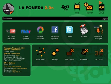 FON Fonera 2.0n - Web Applications WiFi Router web UI