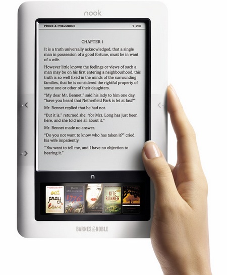 Barnes & Noble nook Wireless e-book reader hand