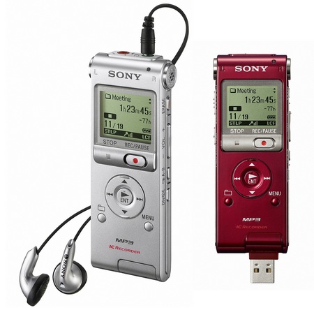 Sony ICD-UX200 and ICD-UX300 Digital Voice Recorders silver red