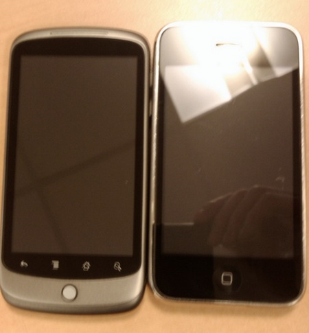 Google Nexus One Live Shot next to iphone