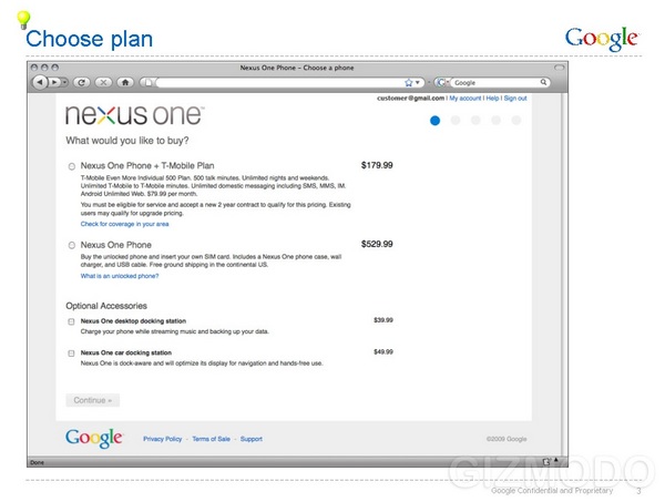 Google Nexus One Purchase Page leaked, Price 529.99