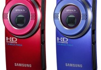 Samsung HMX-U20 and HMX-U15 Pocket Full HD Camcorders red blue