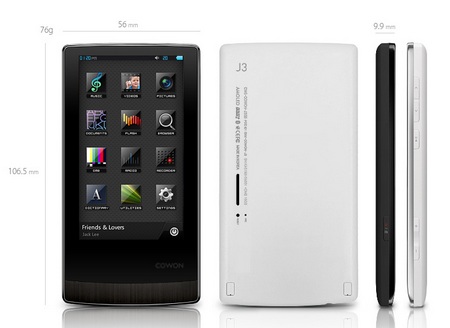 Cowon J3 AMOLED Portable Media Player dimension