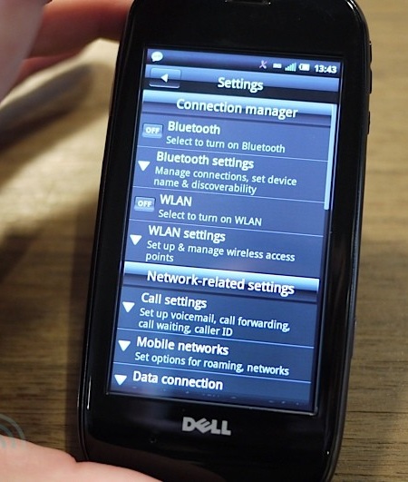 Dell Aero Android Phone settings