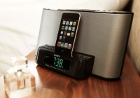 Sony ICF-DS11iP iPod dock clock radio in use