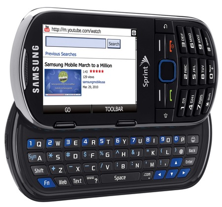 Sprint Samsung Restore m570 Eco-friendly Messaging Phone open Midnight