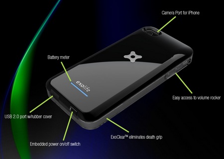 Exogear exolife rechargeable battery case for iPhone 4 details