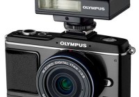 Olympus PEN E-P2 black-on-black kit with black lens and black flash