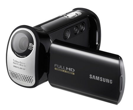 Samsung HMX-T10 Full HD Camcorder with 20-degree Slanted Lens screen flip open