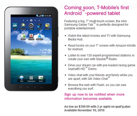 Samsung Galaxy Tab Hits T-Mobile on 11 November