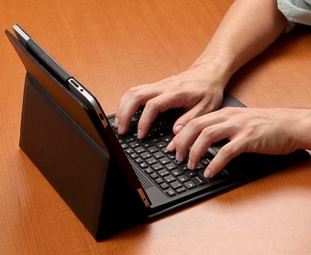ThinkGeek iPad Bluetooth Keyboard Case in use