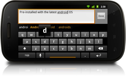 Google Nexus S by Samsung Android 2.3 new keyboard