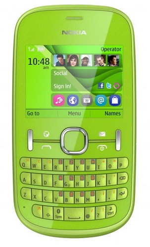 Nokia Asha 200 and Asha 201 S40 Phones with QWERTY Keyboard green