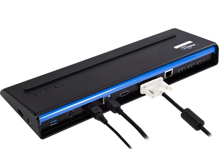 Targus ACP71USZ USB 3.0 Dual Video Docking Station with Universal Notebook Charger connected