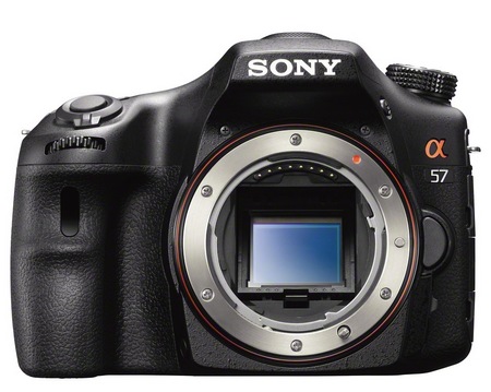 Sony Alpha A57 DSLR Camera with Translucent Mirror front no lens