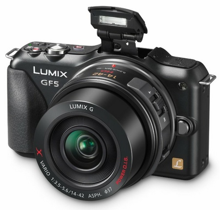 Panasonic LUMIX DMC-GF5 Micro Four Thirds Camera black flash open