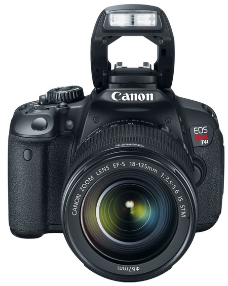 Canon EOS Rebel T4i 650D Digital SLR Camera with EF-S 18-135 flash open
