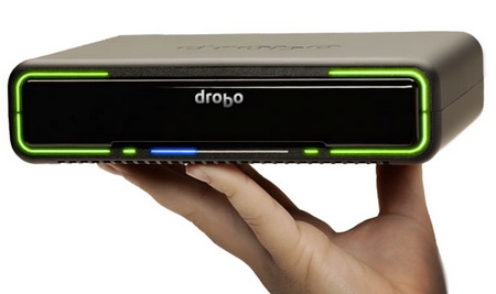 Drobo Mini Storage Device with USB 3.0 and Thunderbolt on hand