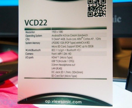 ViewSonic VCD22 22-inch Android Smart Display specs