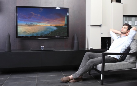 Edifier Spinnaker E30 Bluetooth Speaker System in use tv