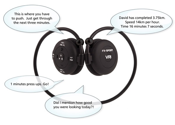 FX-SPORT VR1 Programmable Personal Trainer Wireless Headphones with built-in MP3 Player example