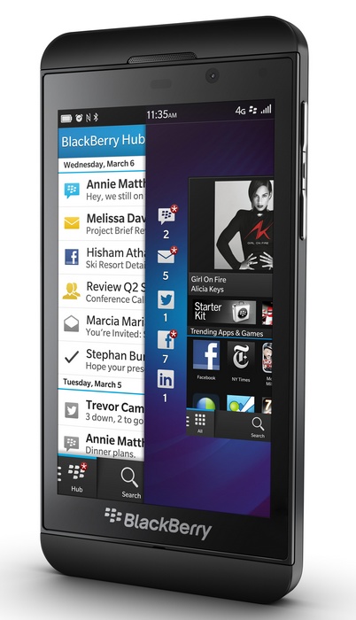 BlackBerry Z10 BB10 Smartphone black angle