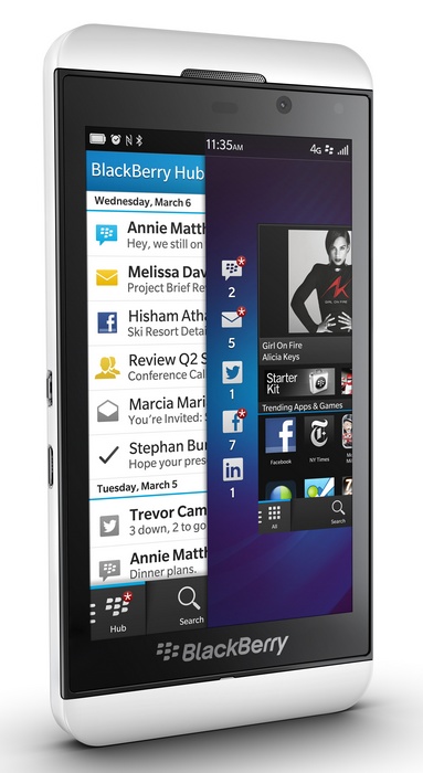 BlackBerry Z10 BB10 Smartphone white angle