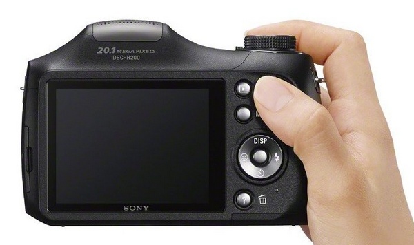 Sony Cyber-shot DSC-H200 Camera with 26x Optical Zoom on hand