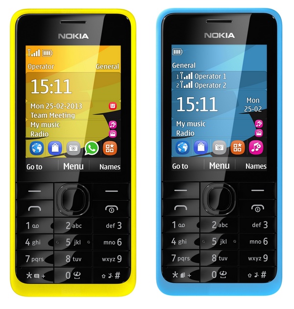 Nokia 301 feature phone cyan yellow