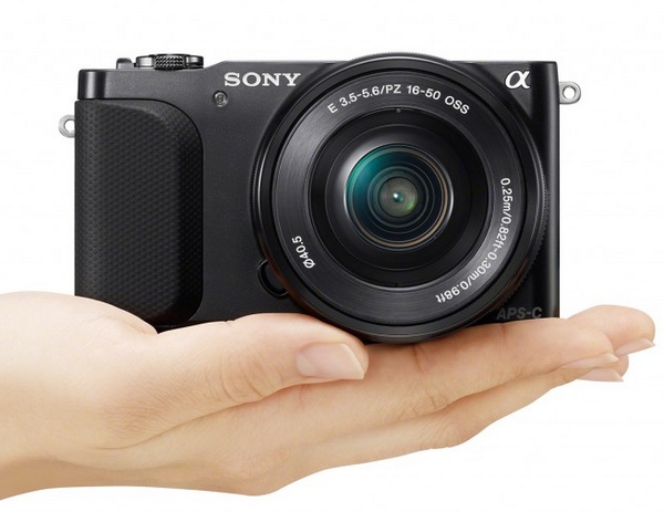 Sony Alpha NEX-3N Mirrorless Camera on hand