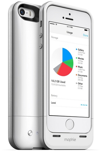 Mophie space pack is a battery case with built-in storage for iPhone 5 5s white